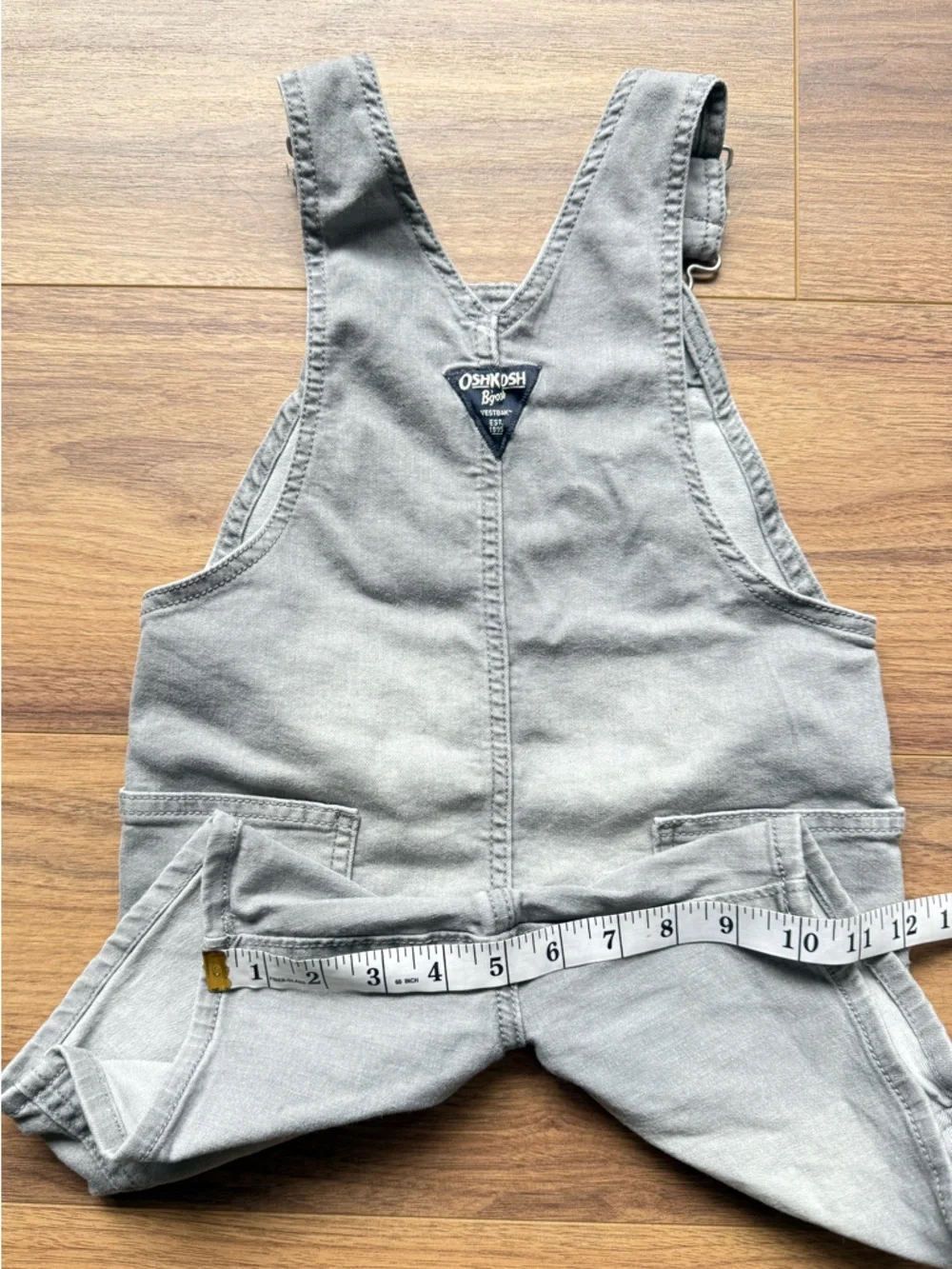 OshKosh B'gosh Boys Light Gray Denim Short Talls Overalls Size 4T - Picture 13 of 13